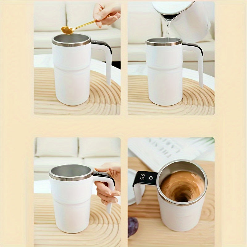 Portable Magnetic USB Rechargeable Self-Stirring Coffee Mug with Smart Temperature Display for Home & Office