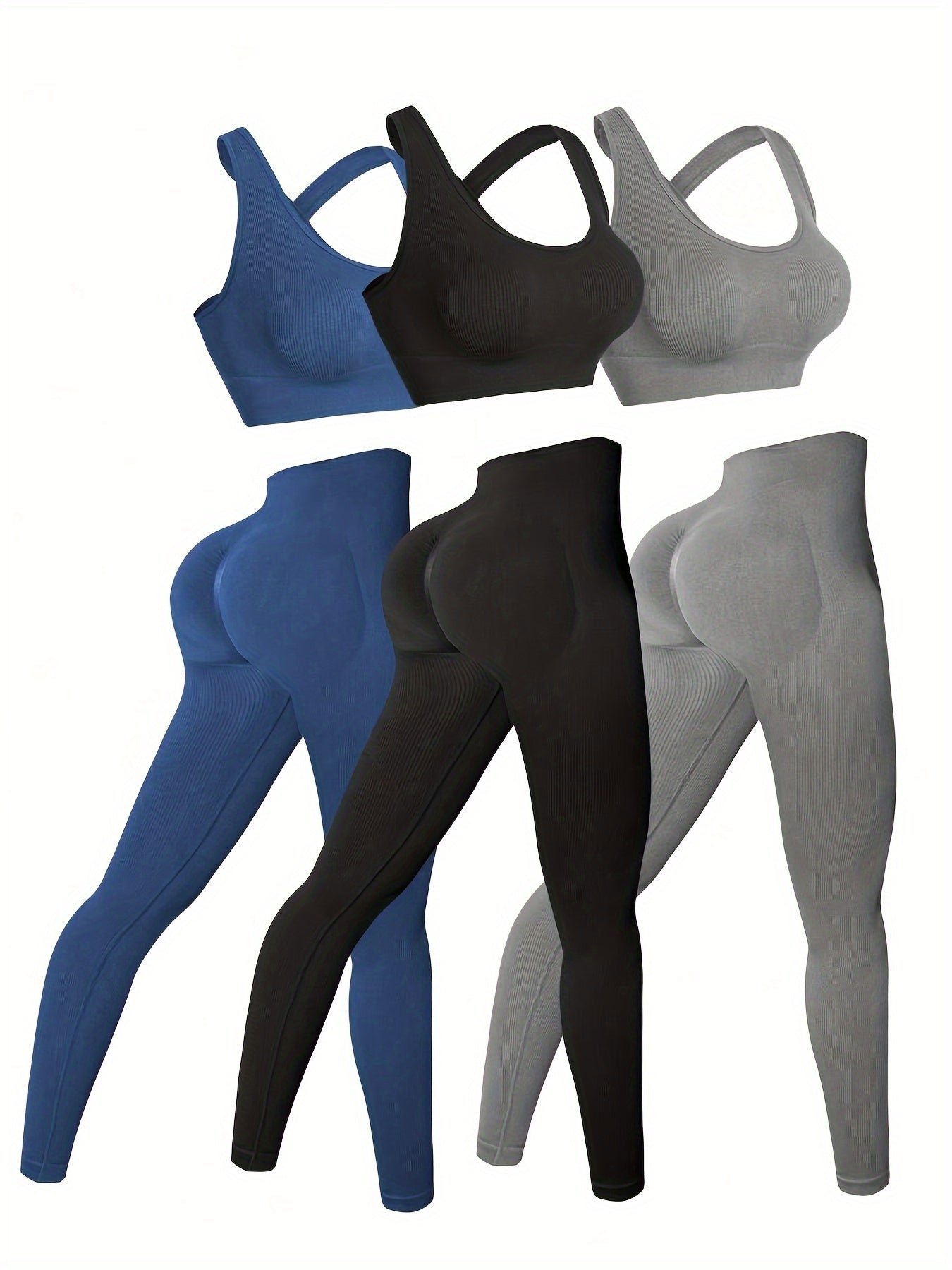 [Seamless Yoga Leggings] 3pack High-Waisted Yoga Leggings Set - Seamless, Breathable, All-Season - With Built-In Bra