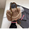 Chic Faux Fur Crossbody Bag with Pearl Accents - Soft Plush Shoulder Purse for Women, Available in Pink, Khaki, Coffee, White, Black