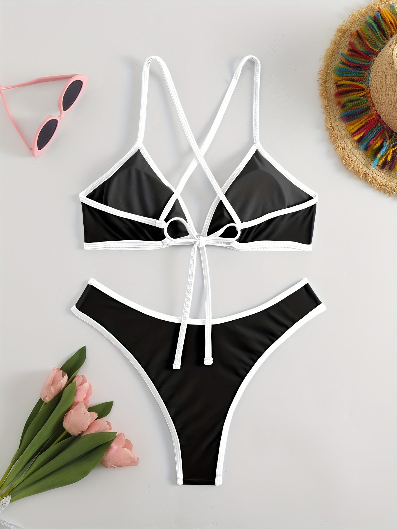Women fashion swimsuit Sexy bikini Sport style Simple classic beach vacation photo bikini