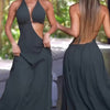 Women's Sexy Halter Neck Backless Evening Dress - Form-Fitting Top & Flowy Skirt, Solid Color, Machine Washable, All-Season Party & Formal Wear, Medium Elasticity Fabric
