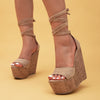 Elegant Beige Wedge Heeled Sandals for Women - Retro Boho Style with Crisscross Straps, Open Toe Platform Heels, Comfortable Cover Material, Ideal for Vacation & Fashion Outfits, High Heel Sandals