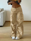 Women'S High-Waisted Loose Fit Cargo Pants - Y2K Inspired, 100% Polyester, Street Style with Flap Pockets & Tie Detail, Wide Leg Umbrella Design for Casual Wear, Perfect for All Season