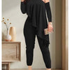2pcs Sets for Women - Off-Shoulder Pullover & Wide-Leg Pants Outfit, Black Solid Color, Machine Washable All-Season Casual Elegant Outfits for Office, Lunch & Evening Events