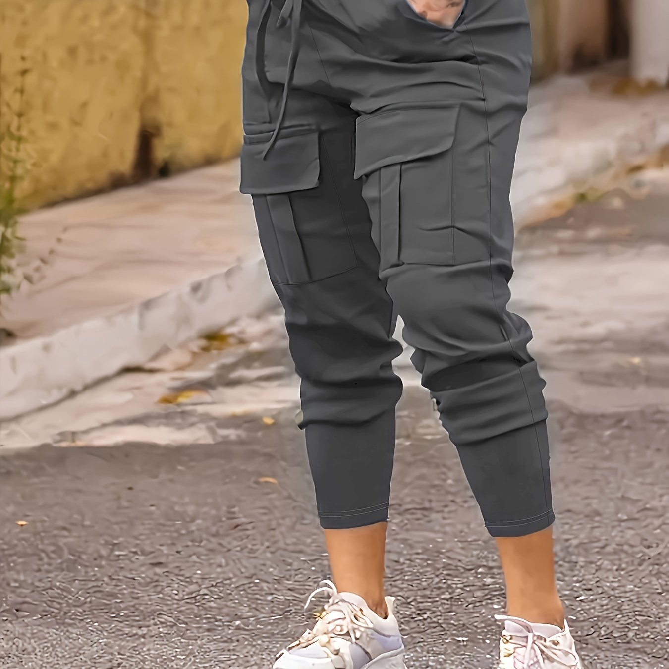 Women's Solid Color Cargo Joggers with Pockets, High Elasticity Slim Fit Outdoor Pants, Casual Drawstring Waist Trousers, Athletic Style For Fall & Winter
