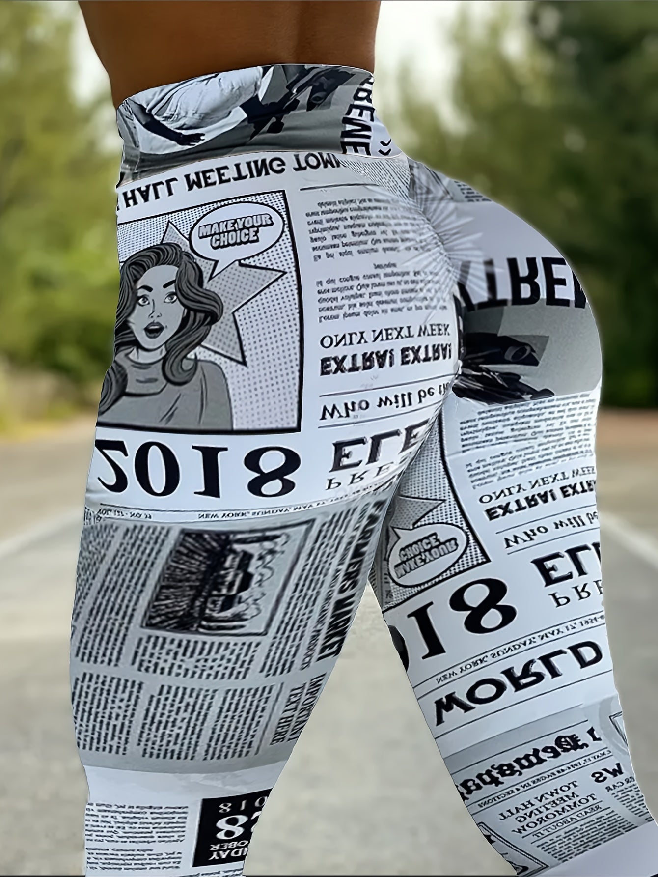 High Waist Retro Newspaper Printed Leggings for Women - Perfect for Running, Yoga, Workout, and Gym - Women's Activewear