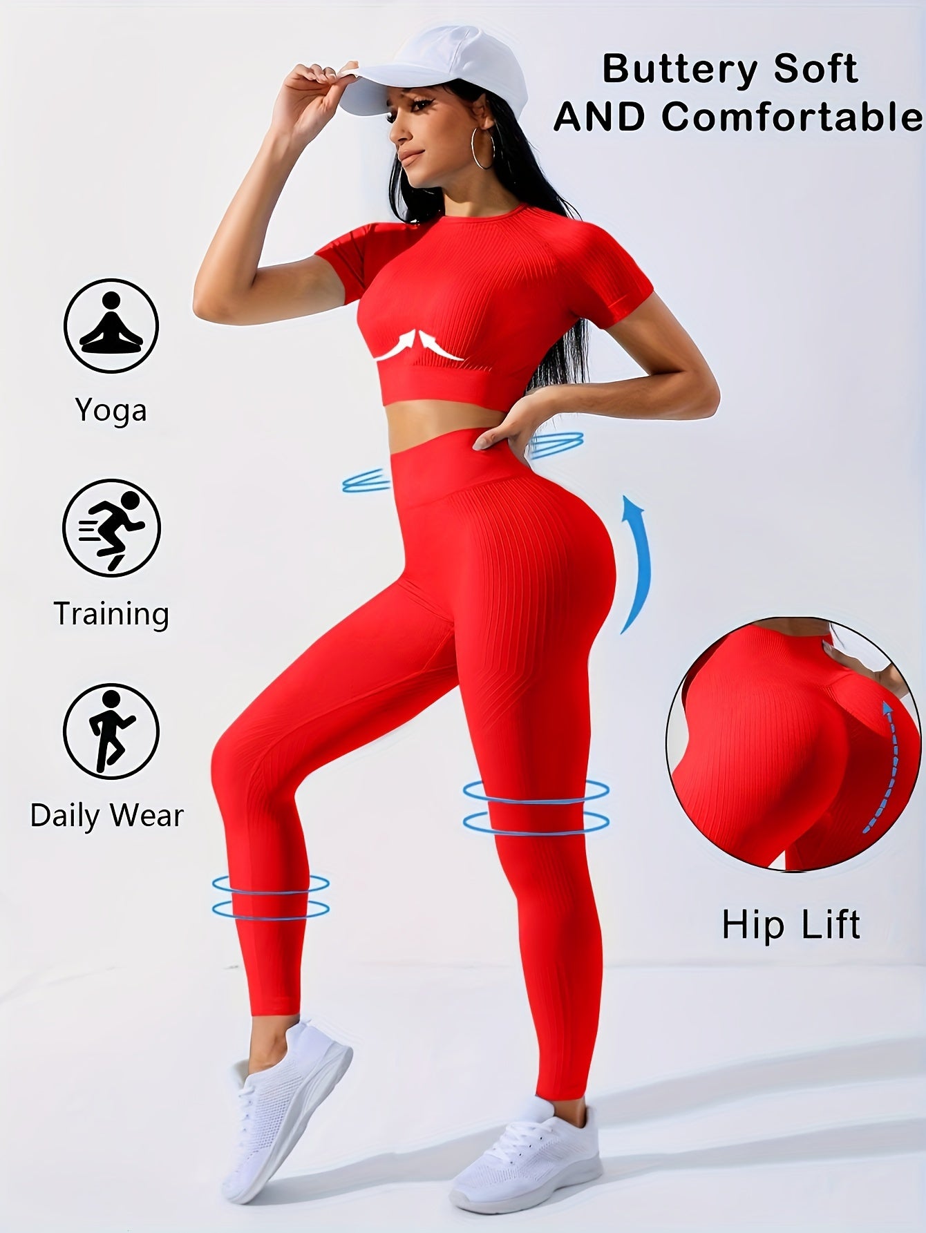 2pcs Sports Set, Short Sleeve Yoga Top & High Waist Running Workout Leggings - Breathable, Moisture-Wicking Fabric - For Women - Perfect for Yoga, Running, Gym & Fitness - Ideal Gift for Active Women