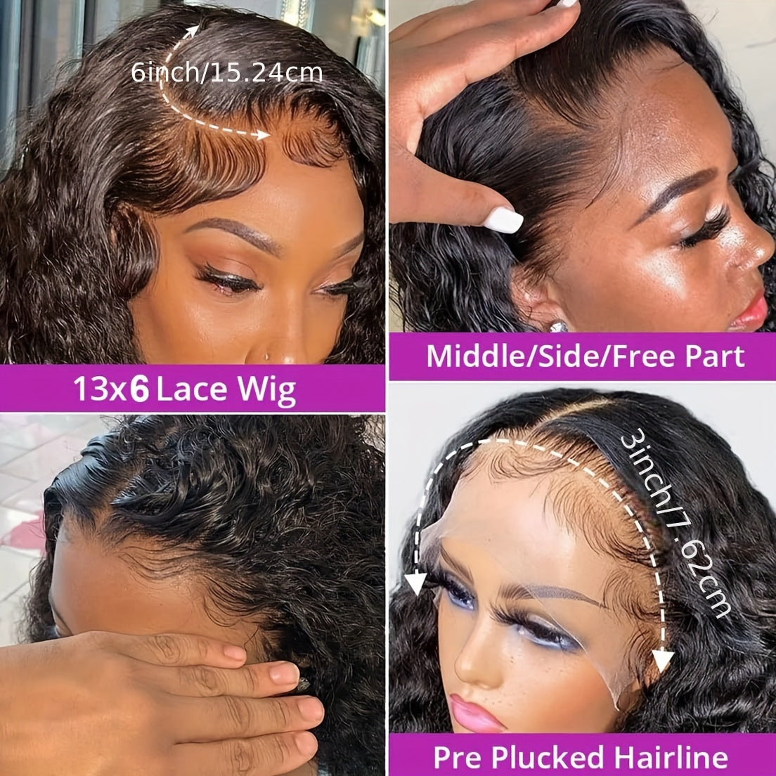 180% Density Deep Wave Lace Front Wig - 13x6 HD Transparent Lace Frontal Wig with Pre-Plucked Baby Hair, Natural Color, Glueless Human Hair Wig for Women, Elegant Deep Curly Style, Suitable for All Light Beige Tones, Everyday