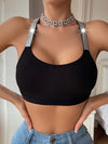 Shiny Sequin Crop Camisole - Breathable, Comfortable, Sporty Halter Top for Women - Machine Washable, Knit Polyamide Fabric