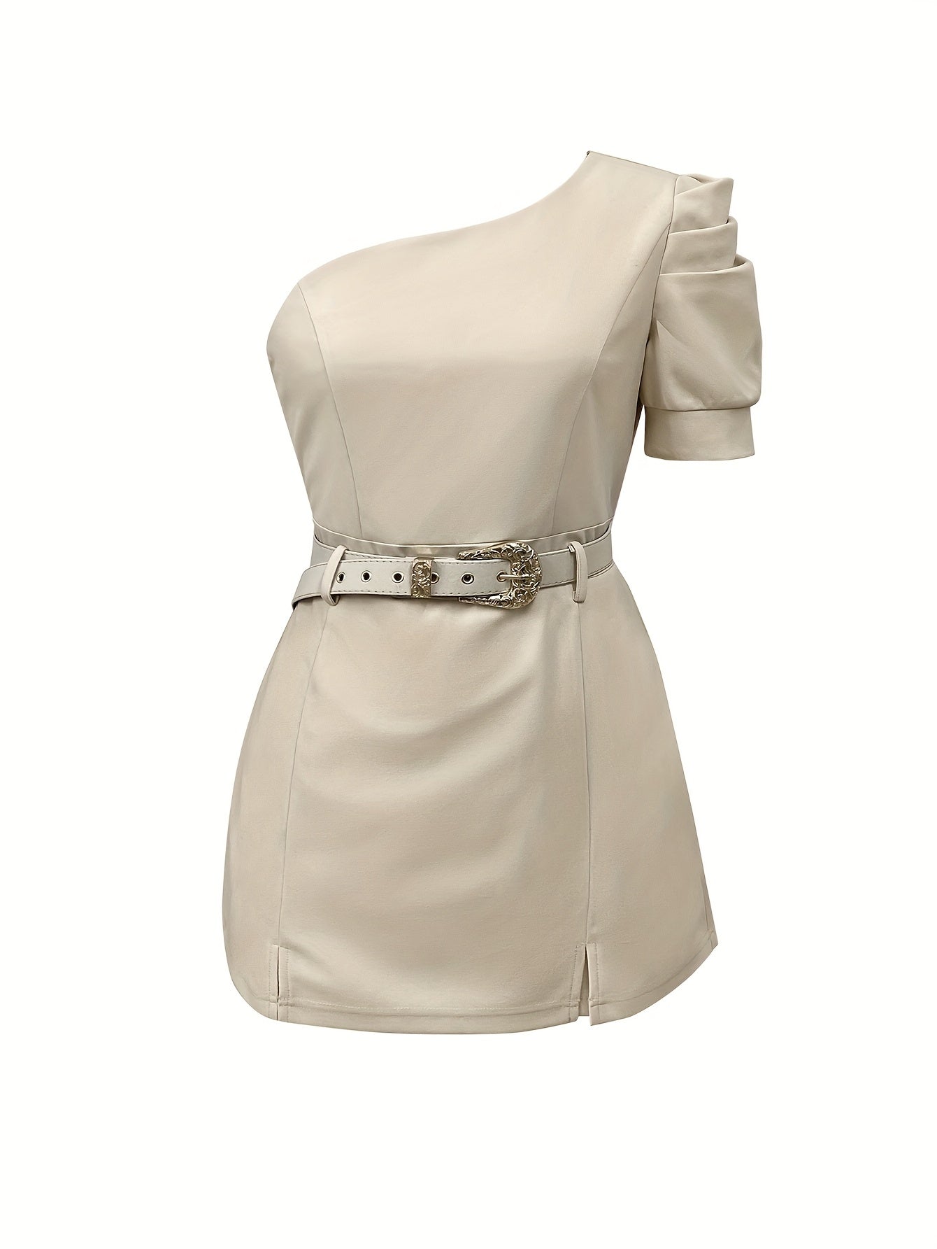 New Summer One-Shoulder Ruffled Waist Belt Elegant And Stylish Women'S Romper, Made of Non-Stretch Polyester Fiber, Includes a Belt.