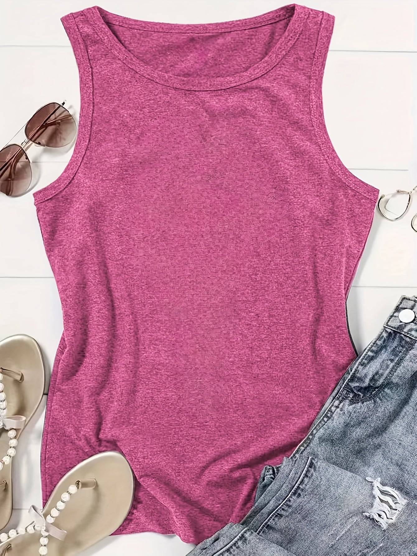 Western Style Denim Printed 160G Women'S Casual Round Neck Vest, Spring And Summer Women'S Vest, Simple Design, Machine Washable, Surprise Gift for Valentine'S Day, New Year And Other Holiday Atmospheres
