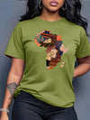 Women's African-Inspired Patchwork Print Casual Short Sleeve T-Shirt - Vibrant Red Round Neck Top with Cultural Motifs, Medium Stretch & Machine Washable for Spring/Summer, Casual Attire, Comfortable Fabric