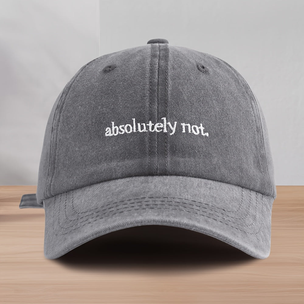1pc Vintage Washed "Absolutely Not" Embroidered Baseball Cap - Unisex Lightweight Sun Protection Hat for Spring & Summer, Black Polyester with White Lettering, Adjustable Fit