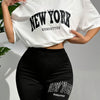 Women's Letter Print Sporty Lounge Set - Short Sleeve, Round Neck, Loose Fit Top & Skinny Shorts, Comfortable Relaxed Fit - For Women - Perfect for Casual Wear & Lounging - Ideal Gift for Her