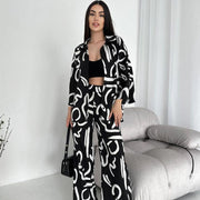 Silk-like Printed Cardigan Long-sleeved Homewear