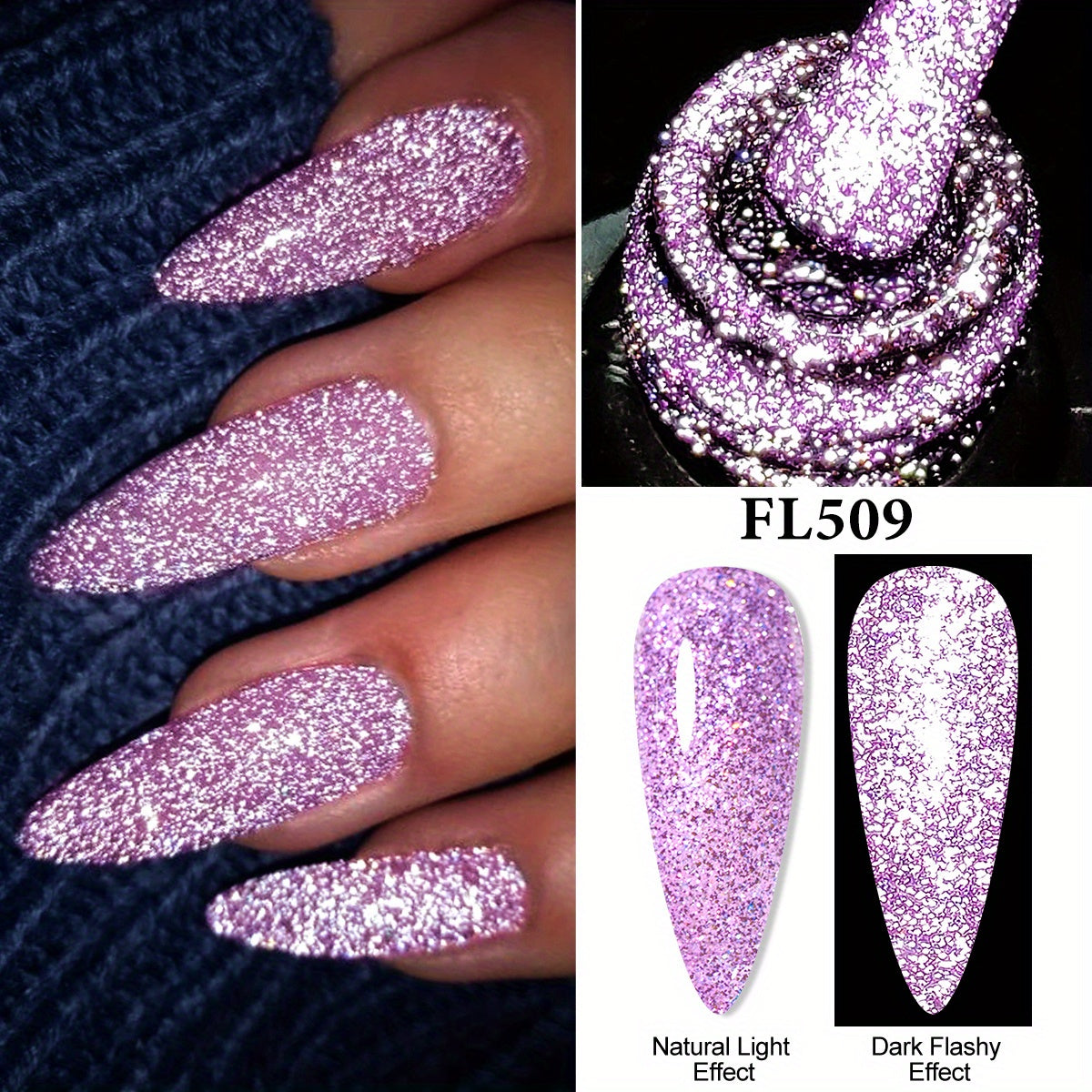 FOUR LILY 0.24oz Reflective Glitter Nail Gel - Semi-Permanent Soak Off LED Varnish for Manicure, Sparkling Pink & Purple Swirls, Long-Lasting Shine, Easy Application, Nail Art Gel | Glittery Nail Polish | Vibrant Colors, Nail