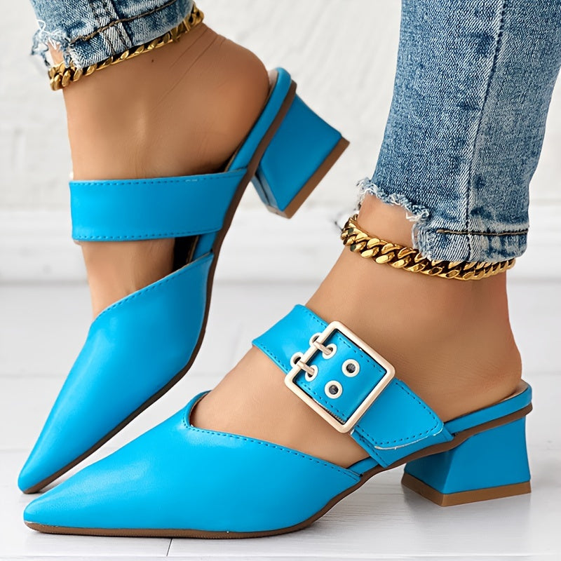 CHICME Women'S Pointed Toe Mary Jane Sandals - Summer 2023 Collection, Chunky Heel, Ankle Strap, Faux Cover, White, Open-Toe Design, Comfortable Fashion Sandals, Chic Footwear | Pointed Toe Sandals | Mary Jane Style Sandals