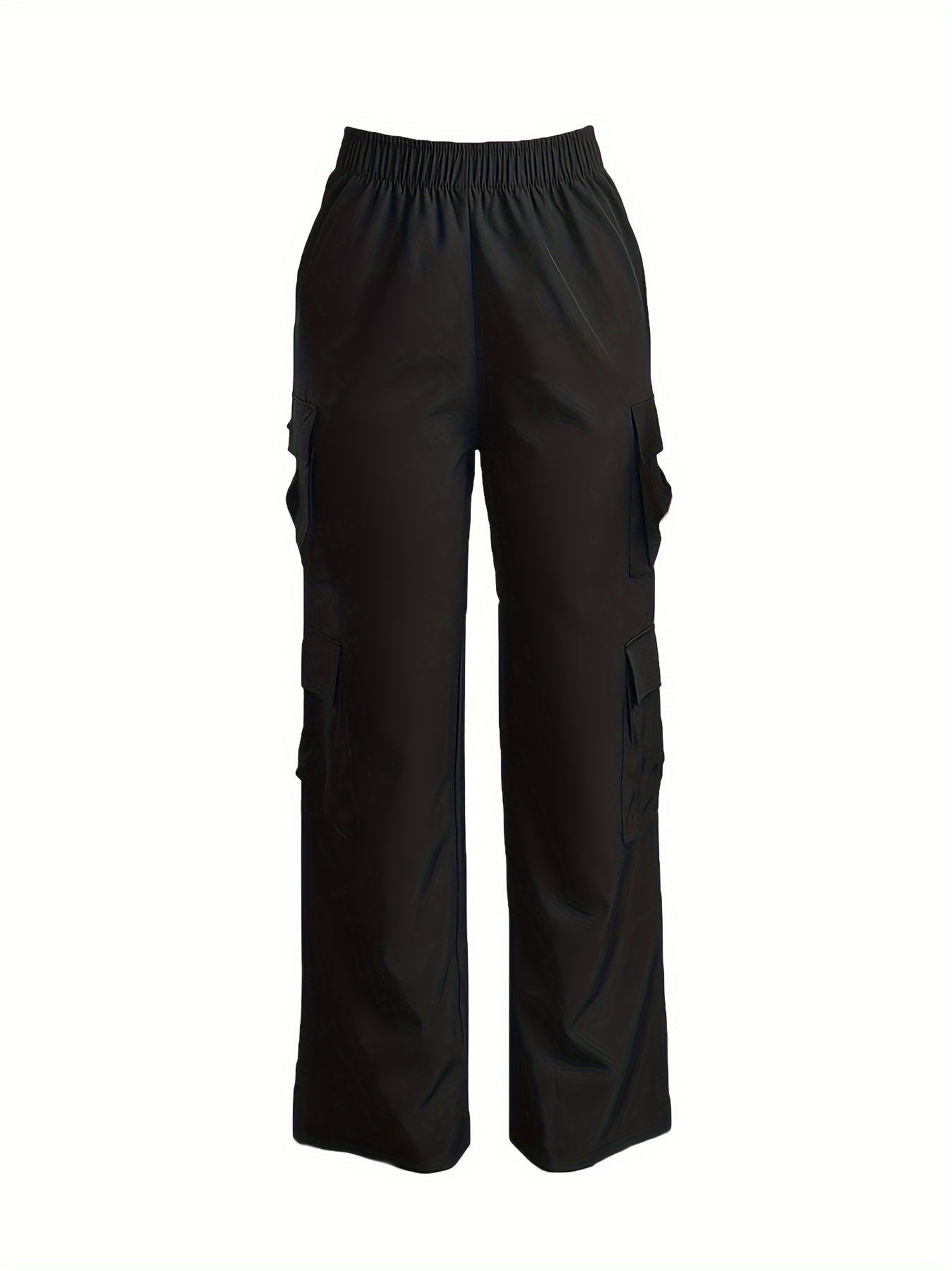 Flap Pockets Straight Leg Cargo Pants - Young Elastic High Waist Pants For Spring & Fall - Women's Clothing - For Women - Suitable for Casual Wear - Perfect Gift for Fashionable Ladies