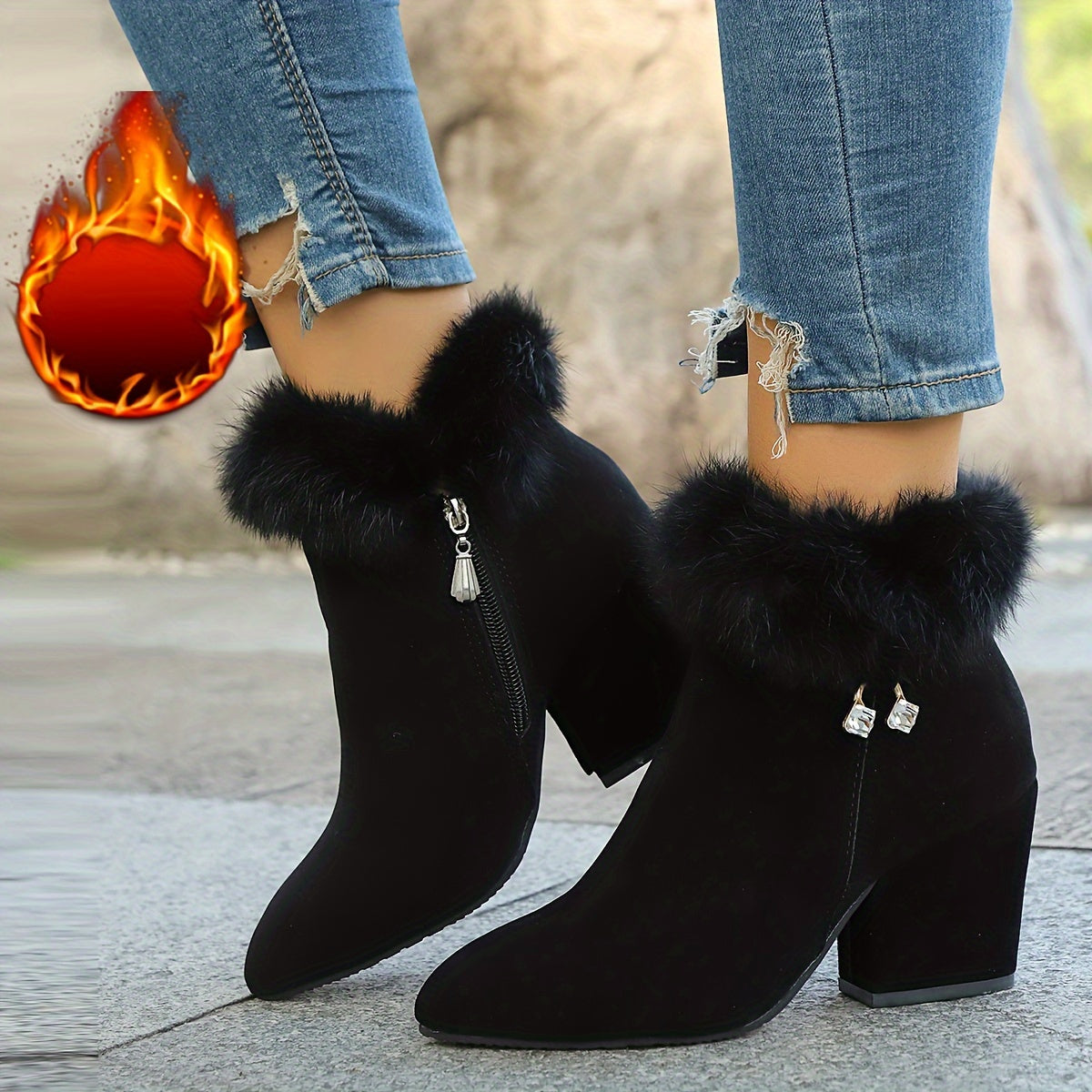 [Autumn Women's Boots] 2024 Autumn And Winter New Women's Short Boots - High Heels, Pointed Toes, Plush Lining, Low-Top Design, Casual And Stylish, Versatile And Comfortable, Elegant