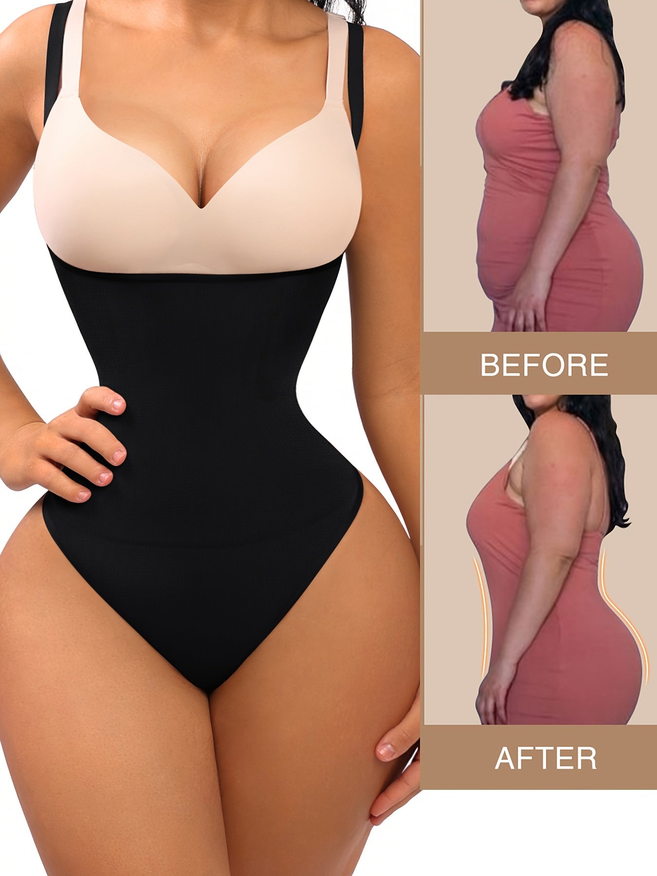 Women's Adjustable Strap Seamless Shaping Panty - Tummy Control, Slimming Body Shaper, Black Nylon-Spandex Blend, Elegant Design, Hand Wash Only, Tummy Control Shapewear