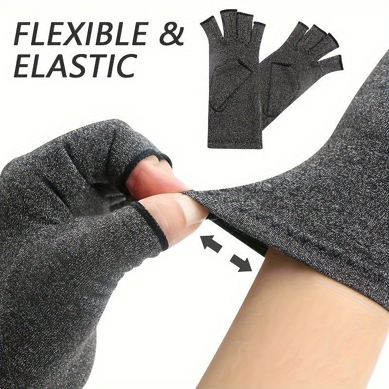 1Pair Fingerless Compression Gloves For Women & Men, Hand Joint Wraps, Sports Hand Support Thumb Gloves For Typing, Daily Work, Hand Care - Open Finger Fit