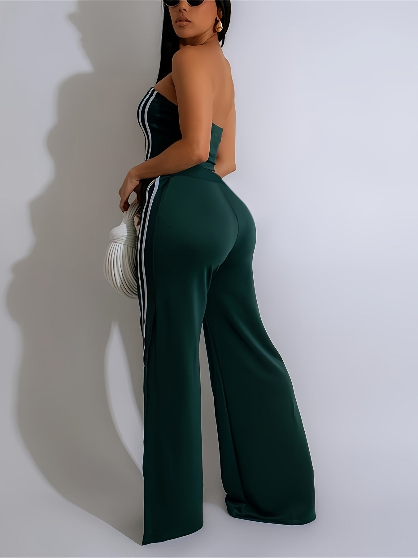 Loose-Fitting Striped Long Pants Set with a Bustier Top