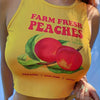 Y2K Sleeveless Crop Tank Top - Peach Print Crew Neck - Women's Spring & Summer Clothing