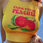 Y2K Sleeveless Crop Tank Top - Peach Print Crew Neck - Women's Spring & Summer Clothing