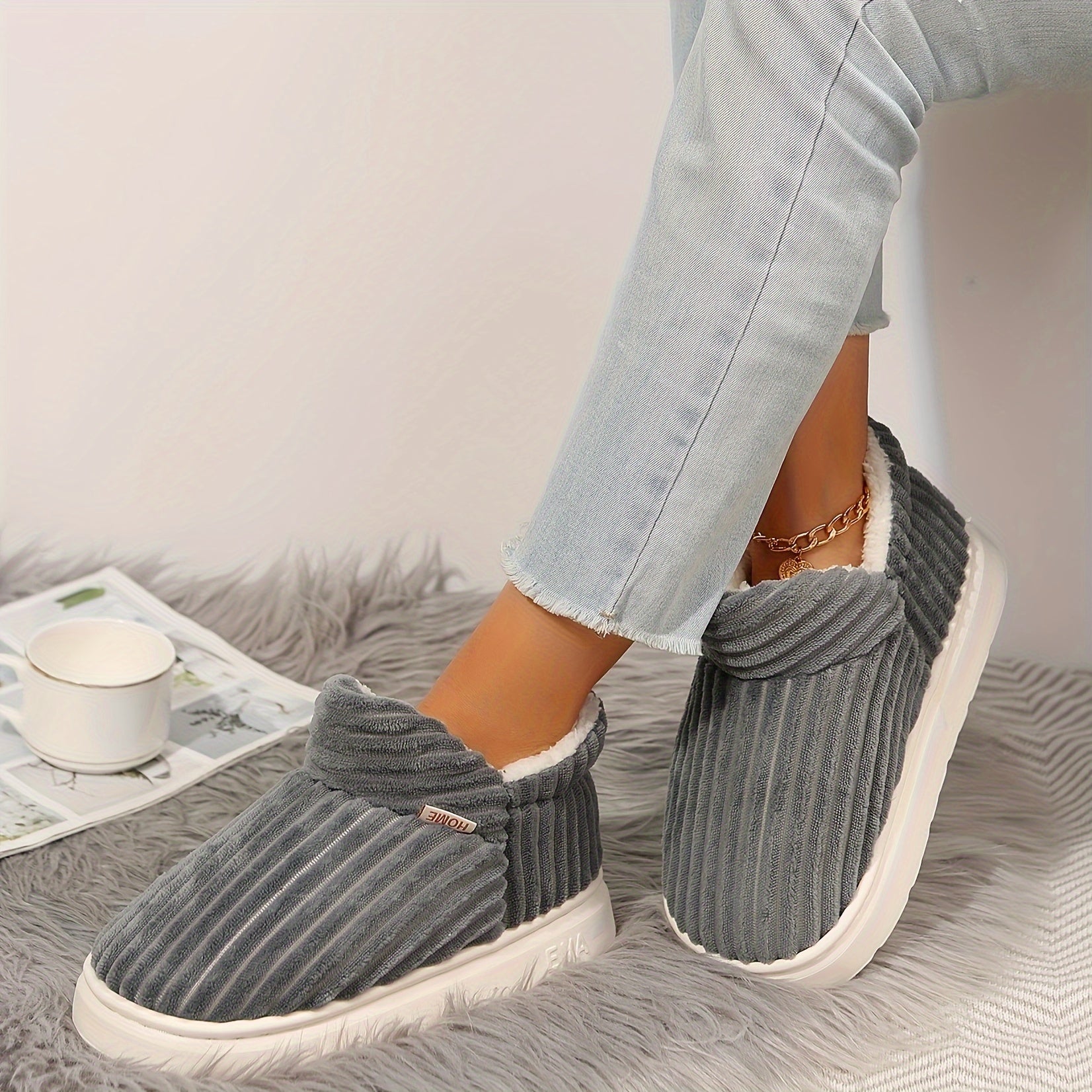 [Fast Deliver]Cozy Flannel Womens Winter Slippers - Ultra Warm, Non-Slip, Plush Comfortable Shoes For Indoor And Outdoor Use With Soft Fabric Insole, TPR Sole And Solid Color Design
