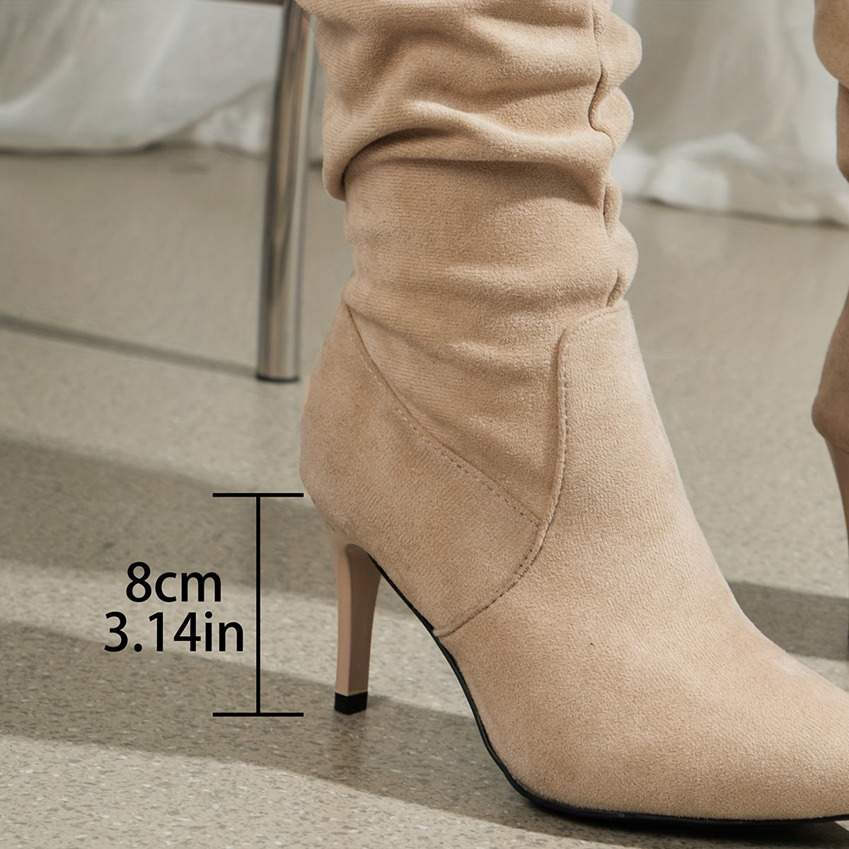 Festive Winter Knee-High Boots: Handwash or Dry Clean, Solid Color, French Heel, Fabric Upper, PU Sole, Fabric Insole, No Print, High Heel