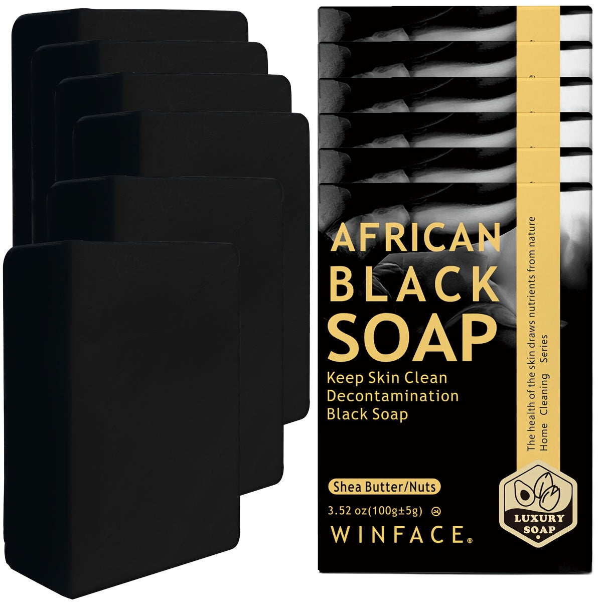 6 Bar*100g African Black Soap, Handmade Ancient Soap, Fruit Wood Cleansing, Moisturizing, Cleansing Soap, Nourishing Skin, Shower Soap, Deep Cleansing, Facial Cleansing, Mother'S Day Gift