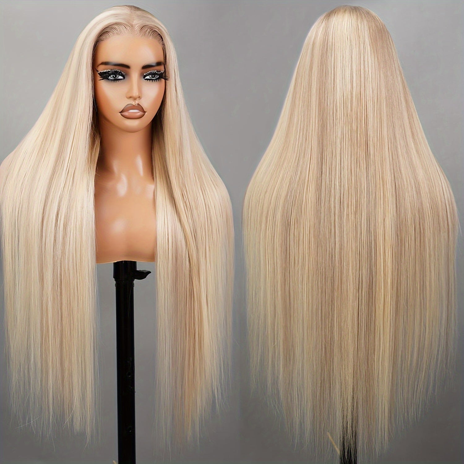 Silvery Grey 13x4 Transparent Lace Frontal Wig 26 Inches Silvery Straight Lace Front Wigs for Women 180% Density Synthetic Heat Resistant Fiber High temperature fiber Straight Glueless Lace Wig Natural Straight Long Lace Wig