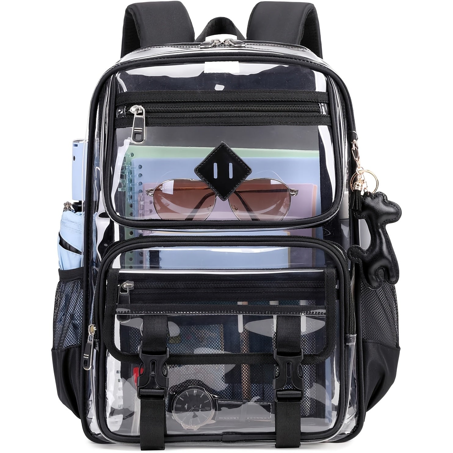 Casual Travel Men'S Backpack, 4.23gal Large Capacity, Lightweight Transparent Bag, Adjustable Shoulder Straps, Gym Approved, Outgoing Commuter Backpack, Black