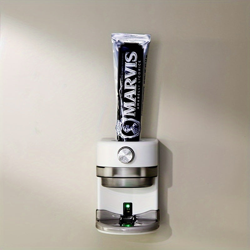 Smart Automatic Toothpaste Dispenser with Adjustable Settings - Battery Powered, Rechargeable Lithium Battery, No Plug Needed, Ideal for Modern Bathroom Decor, Modern Bathroom Accessory | Sleek White Design | Adjustable Dispe