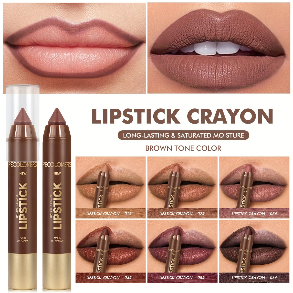 6PCS/Set Lipstick - Matte, Long-lasting, Waterproof, Non Stick Cup, Nude, Brown, Easter Makeup, Easter Holiday Party, Lipstick Pen