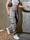1pc Women'S Casual Cargo Pants, Polyester, Solid Color, All-Season Tapered Leg Workwear, 140g/m² Woven Fabric with 3D Pockets