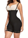Women's Plus Size Tummy Control Shapewear Bodysuit with Zipper, Lace Detailing & Open Crotch Design - Black, High Stretch, Slimming Waist Cincher for All-Day Support, Body Shaping Wear | Lace Trimmed Shapewear | Hookandeye De