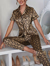Women'S Elegant Printed Pajama Set, Polyester 95% Elastane 5% Short Sleeve with Lapel Collar and Pocket, Woven Home Wear Suitable for Outdoor, Spring/Fall Casual Fashion