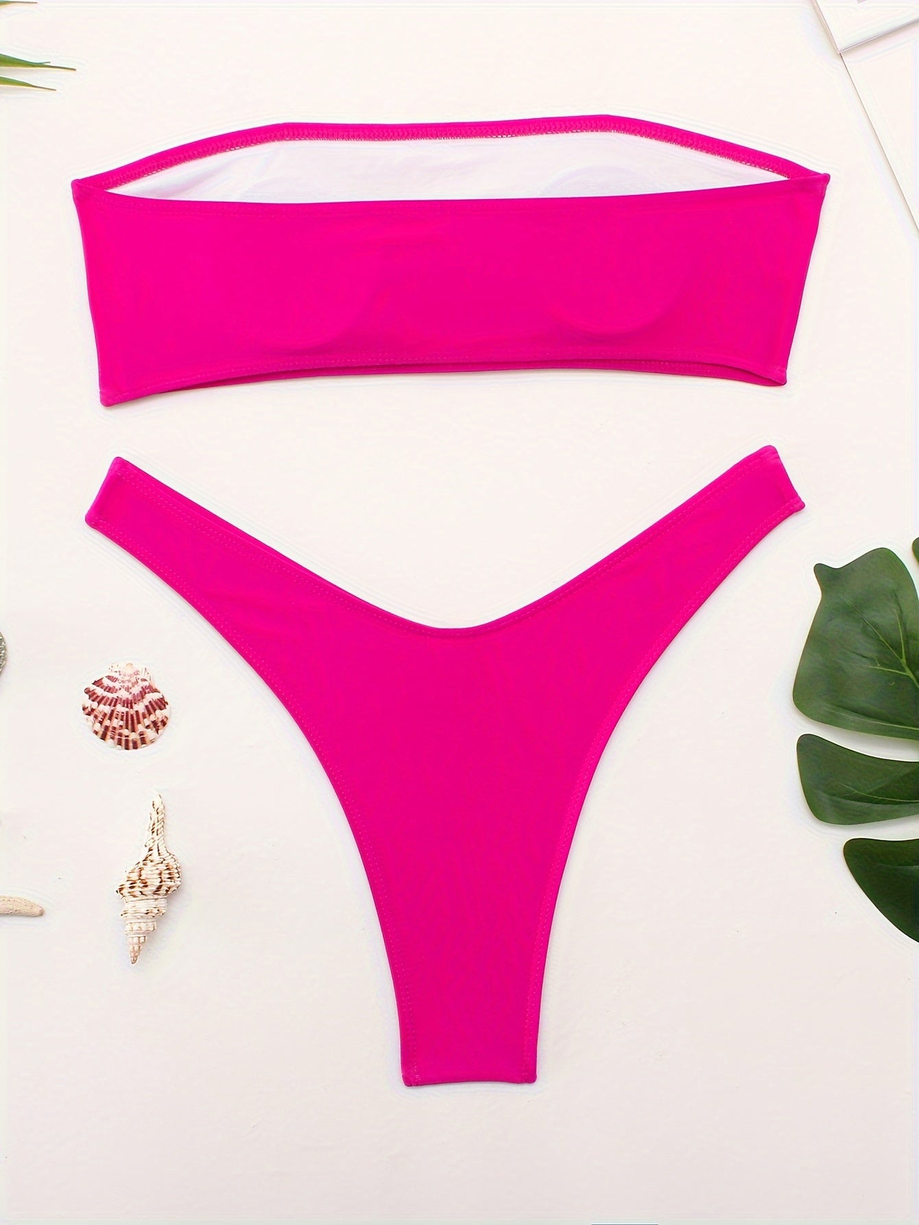 2 Piece Bandeau Letter Print Bikini Set - Stretchy High Cut Swimsuits with Applique Details, Polyester Material, and Machine Washable - Customized Alphabet Print Swimwear for Women