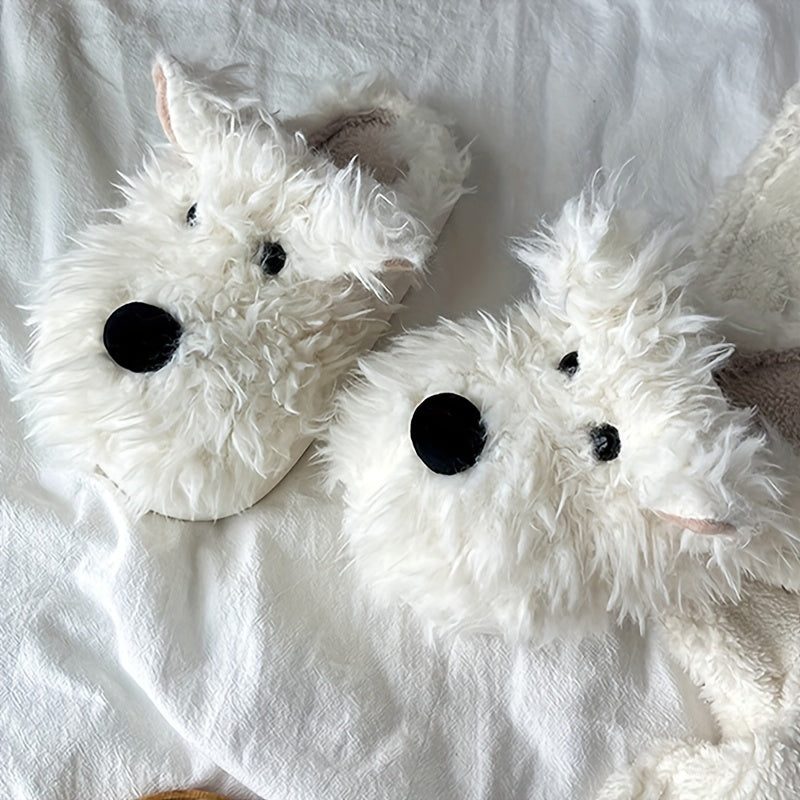 Cozy Cartoon Dog Plush Slippers for Women - Warm, Comfortable Indoor Shoes with Cute Doll Design, Non-Slip EVA Sole, Stray, Casual, Couple Slippers
