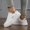 Women'S Stylish White Sneakers with Golden Accents - Casual Lace-Up Athletic Shoes for Outdoor Activities, Casual Wear, and Skateboarding, Casual Athletic Shoes | Trendy Casual Shoes | Durable Athletic Footwear