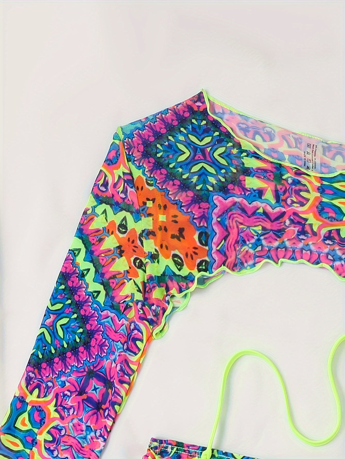 4-Piece Bikini Swimsuit Set - Vibrant Allover Print, Chic Halter Neck, Adjustable Tie Back, Flattering Backless High-Cut, Long Sleeves, Detachable Cover Up Shrug, and Flowy Skirt - Womens Swimwear & Clothing Essentials