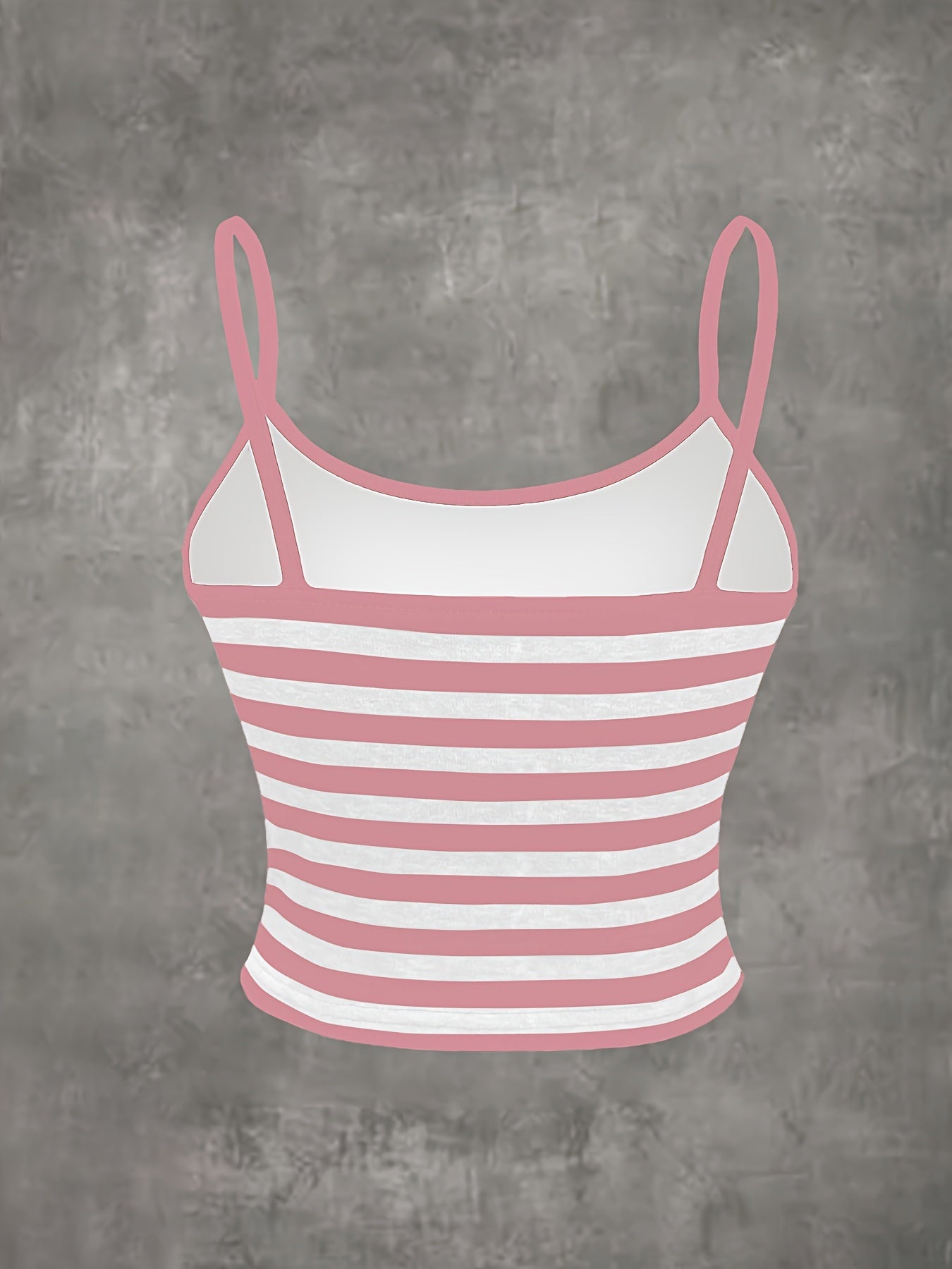 Vibrant Striped Grunge Punk Cami Crop Top - Spaghetti Strap, Mid Elasticity, Polyester, Random Print, Casual, Slingback, Summer Essential - Womens Fashion Clothing