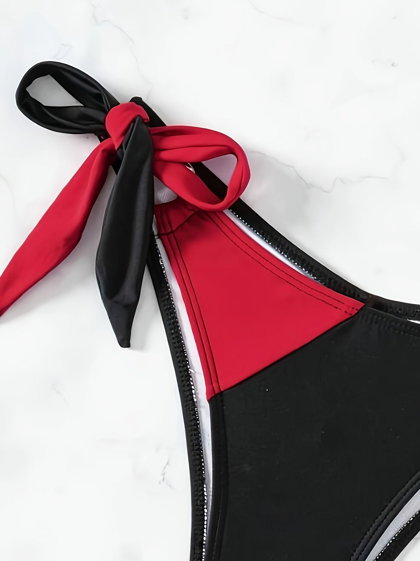 Contrast Color 2 Piece Set Bikini, Tube Top Ring-Linked High Cut Swimsuits, Women's Swimwear & Clothing