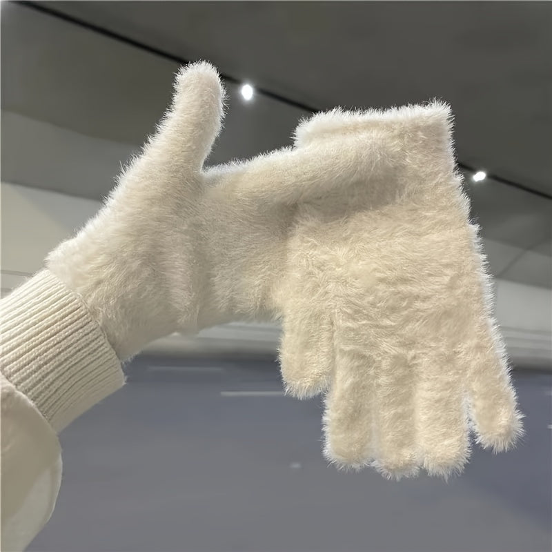 Women's Cozy Plush Winter Gloves - Warm, Stretchy Full-Finger Touchscreen Compatible Mittens in Solid Colors