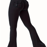 1pc Women'S Sexy High Stretch Yoga Pants with Pocket, Knitted Polyester, Long Length, Regular Fit, All-Season Athletic Tights for Running, Cycling, and Exercise
