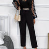 Polka-dot Print Straight Leg Jumpsuit - Elegant V Neck Long Lantern Illusion Sleeve - For Women - Spring & Summer Wear - Perfect for Parties & Casual Occasions