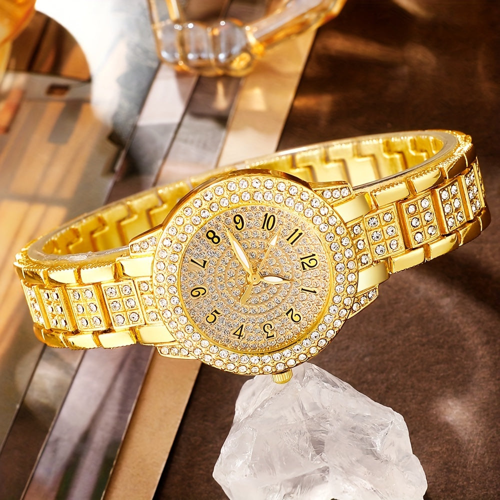 Elegant 6pcs Women's Fashion Quartz Watch Set with Rhinestone Necklace, Earrings, Ring & Bracelet - Shockproof Japanese Movement