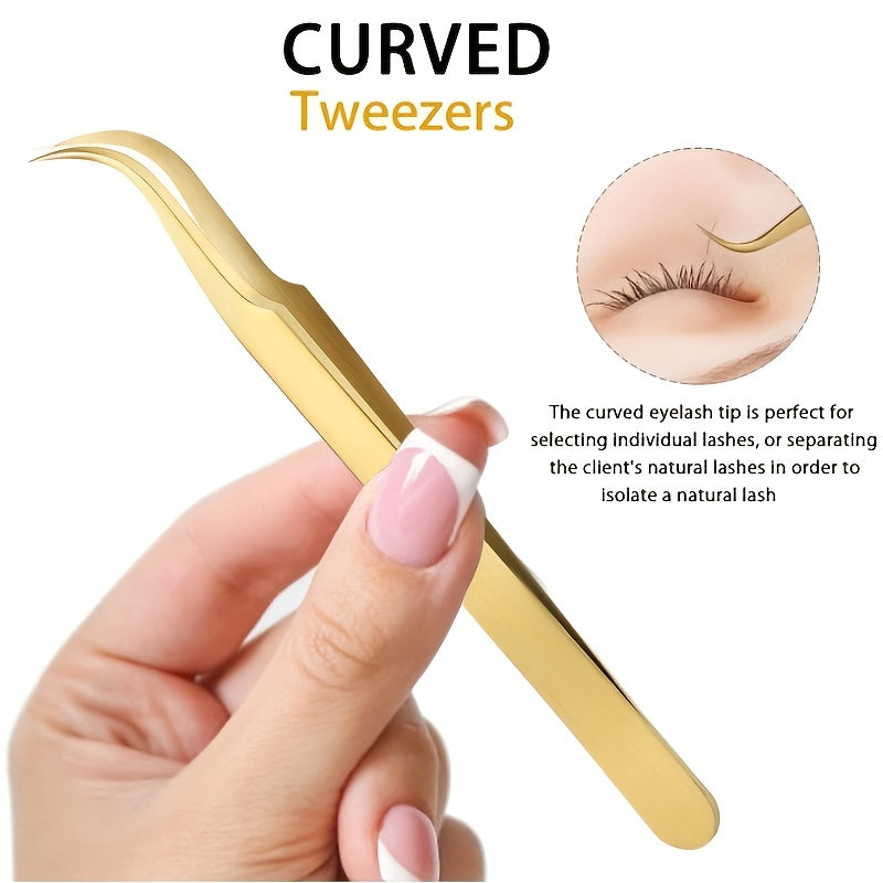 High Precision Eyelash Tweezers Set - Includes 3 Stainless Steel Eyelash Tweezers, Suitable For Classic Personal And Thick Eyelash Extensions. Equipped With Storage Box