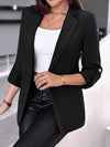 Women'S Chic Casual Blazer - Stylish Solid Color Polyester Suit Jacket with Buttonless Front, Long Regular Sleeves, and Minimalist Design for Spring/Summer/Fall